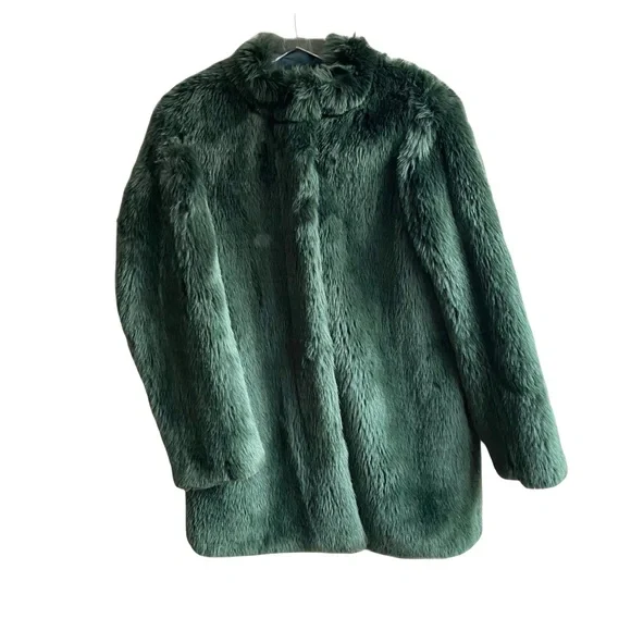 Babaton Fritz Faux Fur Jacket Size M Emerald Green Vegan Chubby Coat Cabincore - Picture 14 of 15